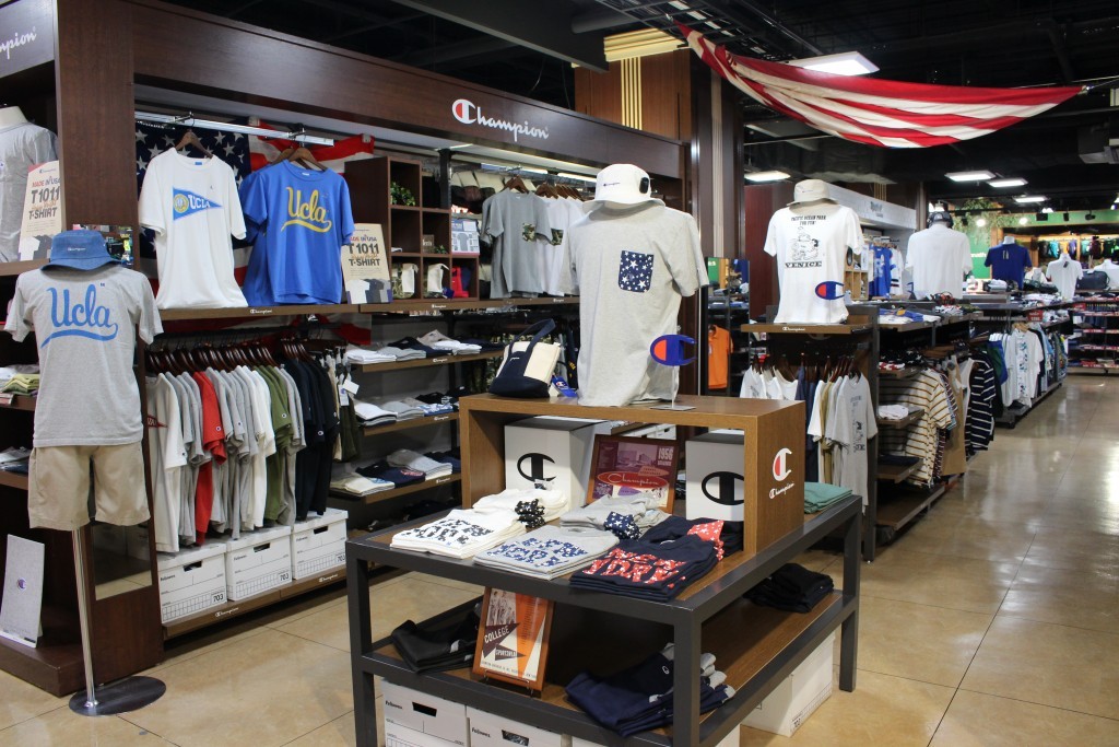 A wide variety of brand name product sections. (e.g. PUMA, Adidas, Champion, Jordan, Nike) 