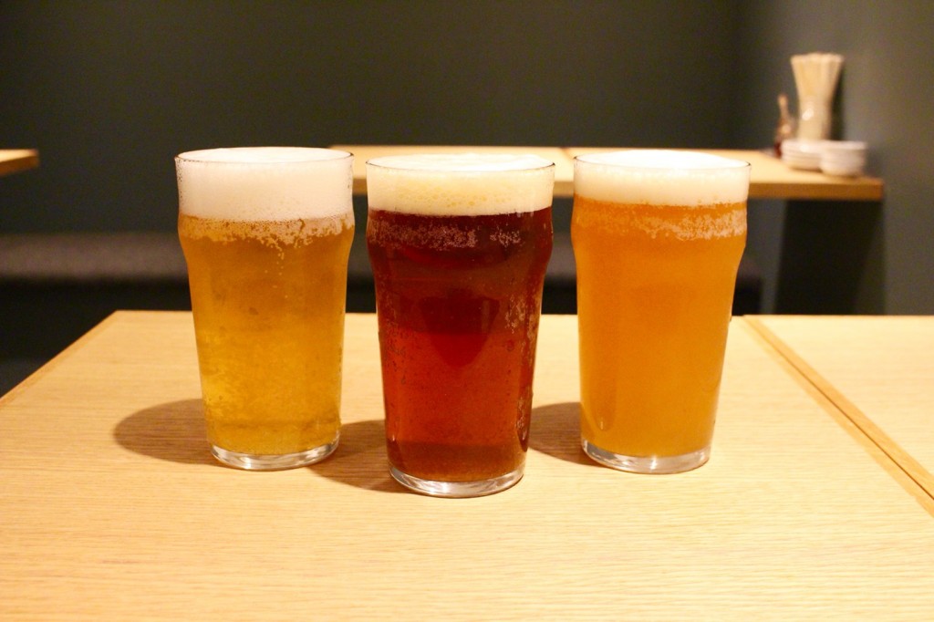 On the Left of the photo: Awaji Lemon Beer 490 JPY (tax excluded)<br>In the center: Rokko Beer IPA 490 JPY (tax excluded)<br>On the right: Rokko Beer “IKIGARI Draft” 490 JPY (tax excluded)<br />
