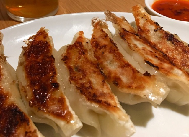 Pot stickers 390 JPY (tax excluded) <br>*served with their secret miso-based sauce.<br />
